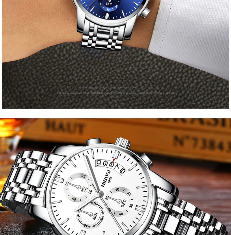 NIBOSI Mens Watches Top Brand Luxury Premium Luxury Fashion Luminous Waterproof Watch High-end Calfskin Pure Steel Strap Blue    (16)