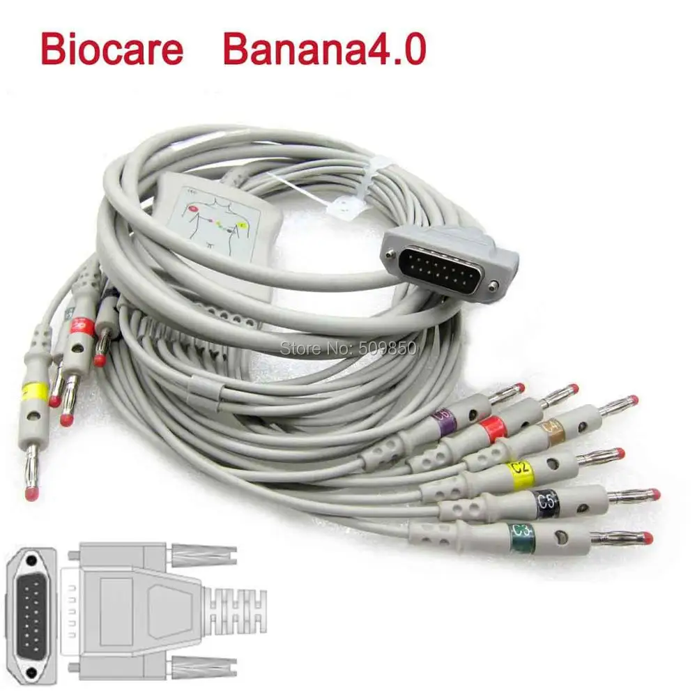 Biocare ECG-101/101G/300/300G/1200/9803 Bionet cardiocare 2000,10K ЭКГ кабеля 10 ЭКГ кабеля типа "банан" 4,0 на терминал