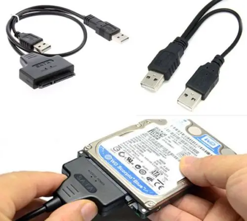 

Dual USB 2.0 to SATA 15+7 Pin Data hard drive sata and Power Cable Adapter For 2.5 2.5 inch HDD SSD Laptop