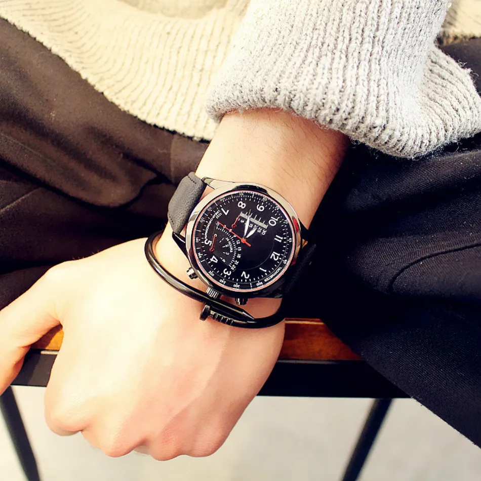 Quartz Pu Strap Military Watch Tide Male Outdoor Sports Large Dial Decorative Fashion Student Wristwatch Male Clock Gift for Man