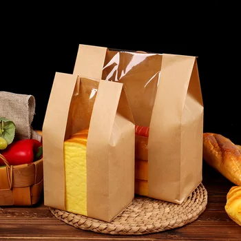 

50pcs Kraft Paper Bread Clear Avoid Oil Packing Toast Window Bag Baking Takeaway Food Package Cake Bag