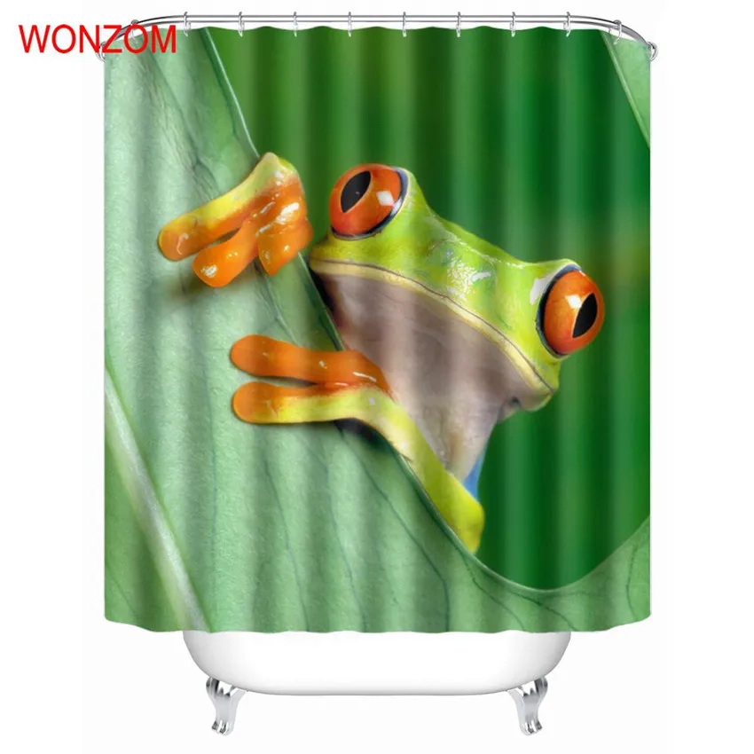 Wonzom 1pcs Bird Waterproof Shower Curtain Panda Frog Bathroom