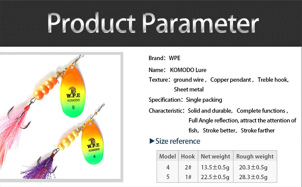 Бренд w. P. E 1 шт. Спиннер Рыболовная Приманка 14 г/22 г ложка приманка перо рыболовные снасти Металл 15 цветов тройной крючок жесткая приманка для ловли карпа