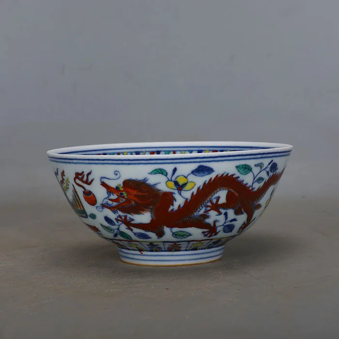 

Yong Zheng blue and white dragon and phoenix flower pattern porcelain bowl handicraft kiln antique porcelain antiques