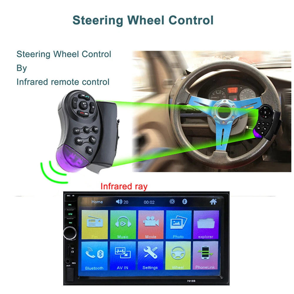 Podofo 2 Din coche Radio Bluetooth 2din coche Multimedia Player 7