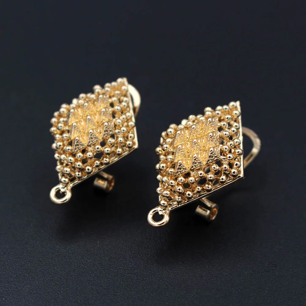 

Stud Clip Earrings Post Filigree Diamond Base with Loop Hanger DIY Findings Accessories African Wedding Dubai Gold-color Jewelry