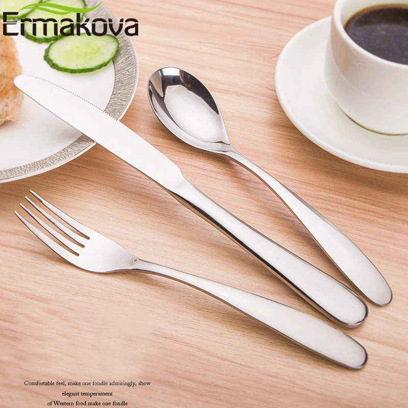 

ERMAKOVA 3 Pieces Stainless Steel Flatware Set Silverware Handle Heavy-Duty Spoon Fork Knife Tableware Cutlery Set