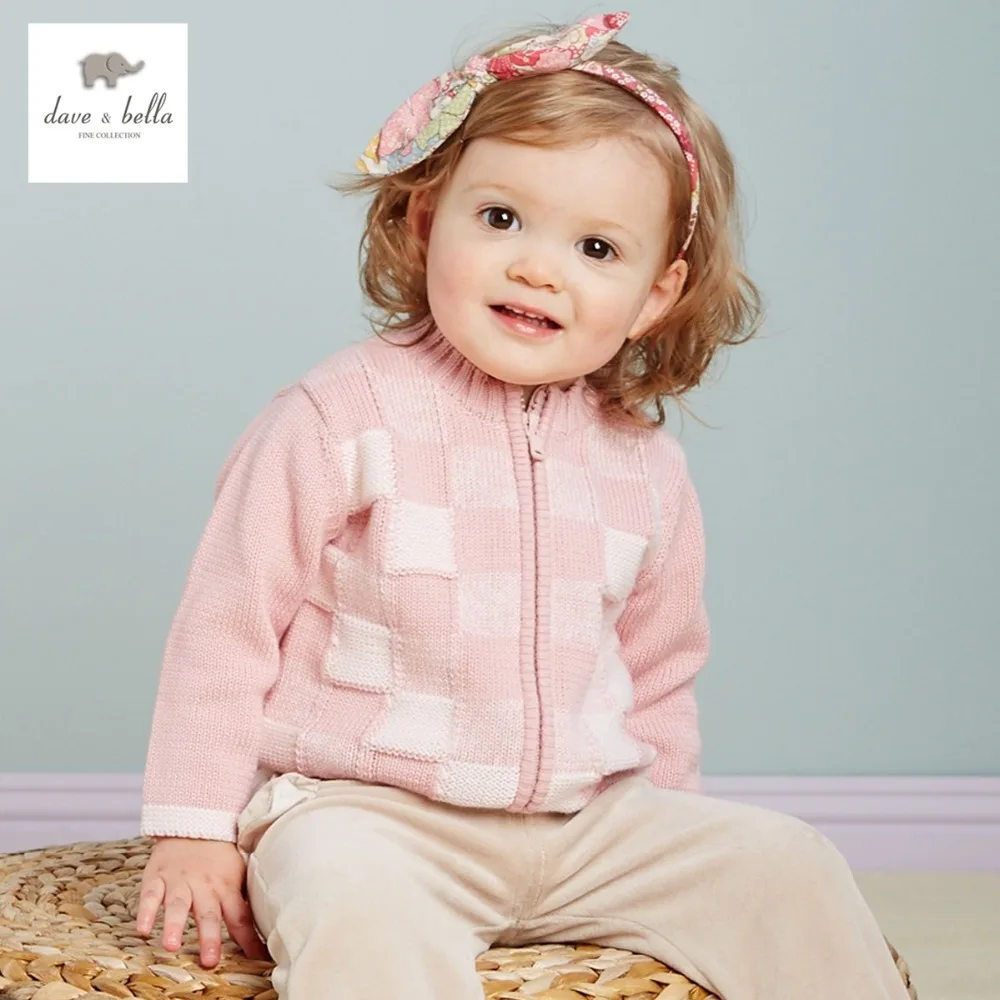 DB2337 dave bella spring autumn girls pink cardigan toddler sweater