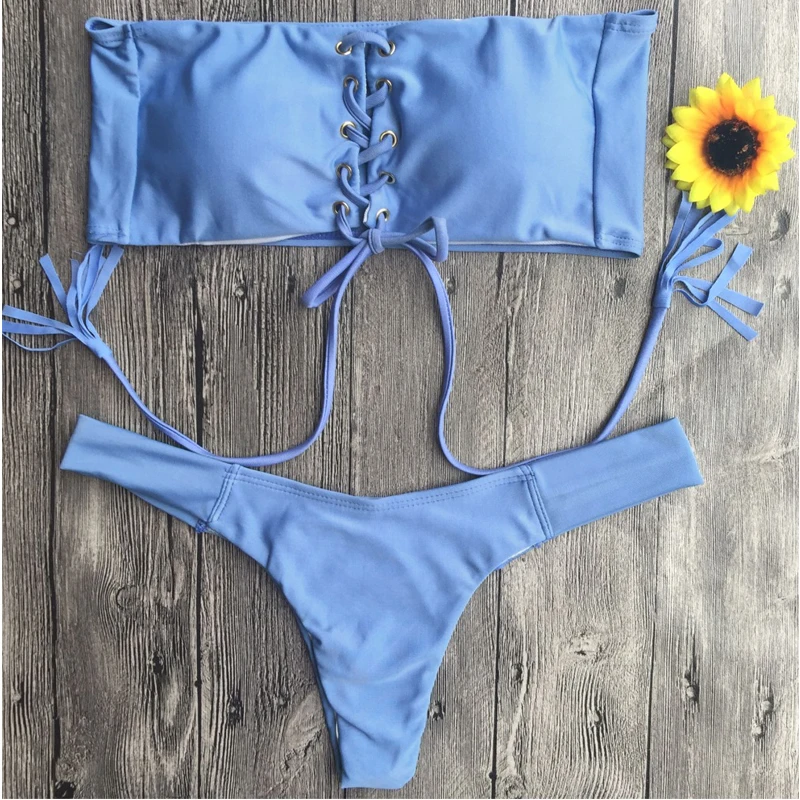 2018 Bikini Set Women Swimsuit Sexy Strapless Lace Up Swimwear (1)