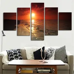 Новый 5 Панель Большой HD печатных холст Принт плакат живопись восход солнца над морем Home Decor Wall Art Picture для гостиная f0311