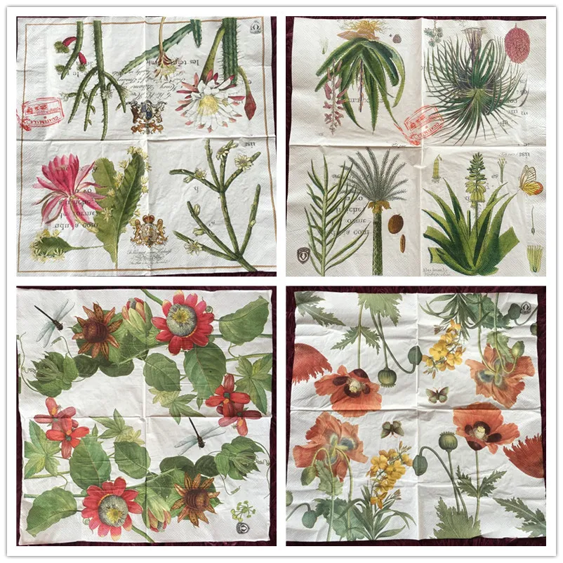 

20 vintage Napkin paper tissue plant Cactus flower handerchief decoupage wedding christmas birthday party cafe decor servillets