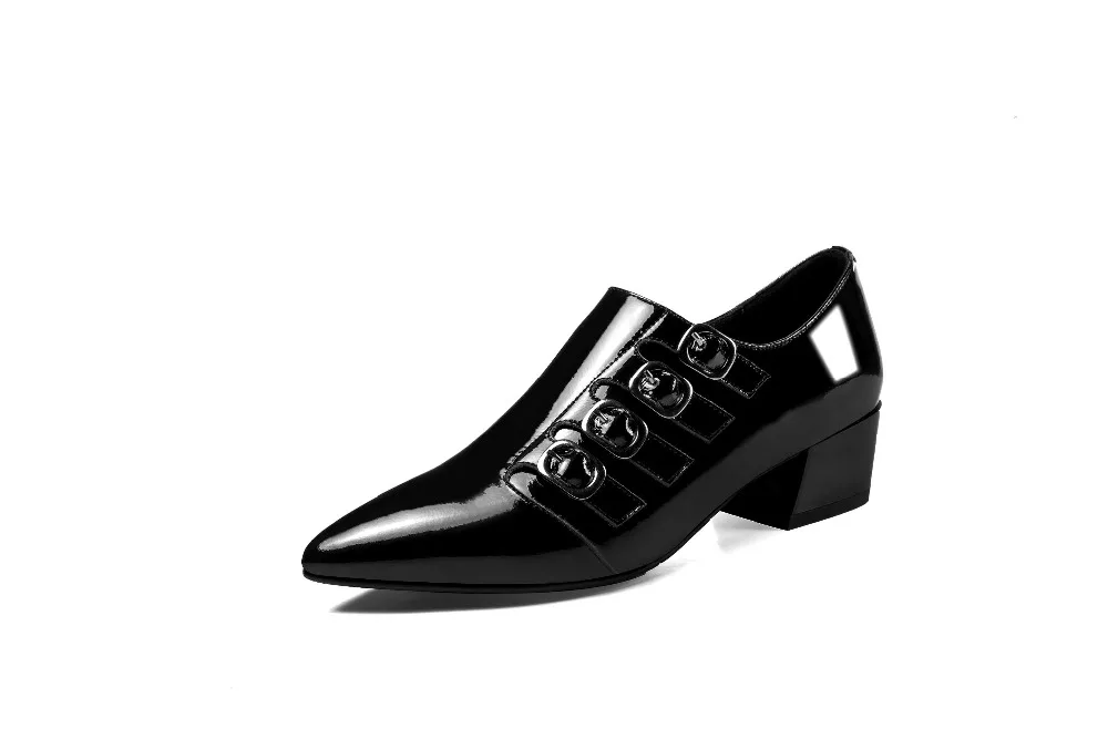 Vache Pot Bout Mature Cuir Taille vin L12 Plus Krazing Noir Rouge La Pompes Décoration Bas Tirette Pointu Européenne Boucles Chunky Talons En Verni Femme q5xdwXT