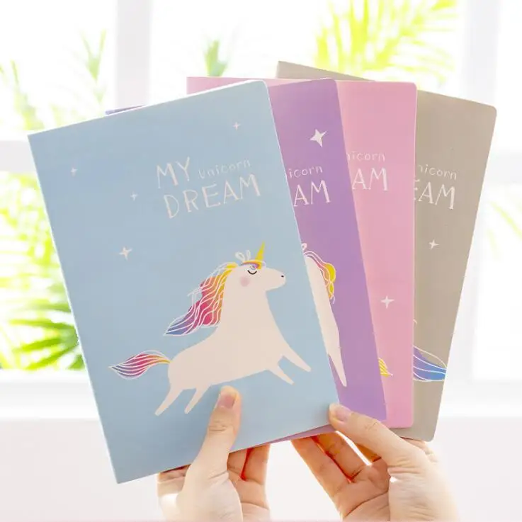 

4PCS 30 Sheets A5 Korean Kawaii Unicorn Line Notebook Planner Sketchbook Weekly Monthly Daily Study Book Kids Gift Stationery