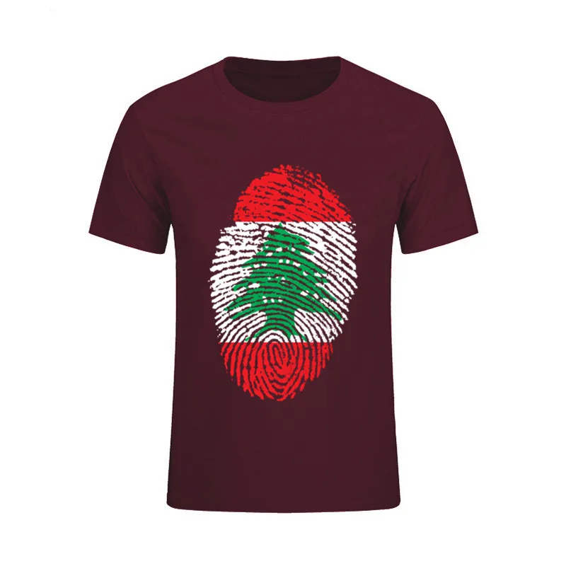 Latest Short Sleeve Cotton Lebanon Flag Fingerprint Male t shirt Men's