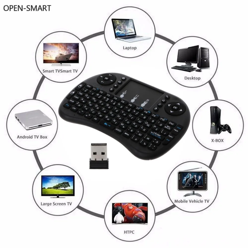

OPEN-SMART i8 2.4GHz Wireless Keyboard Air Mouse Touchpad With Optional Languages for Android TV BOX PC For PS3, HTPC/IPTV