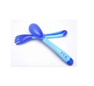 Детская Мягкая силиконовая вилка и ложка для кормления ребенка, безопасная ложка для кормления, ложка для кормления, посуда - Цвет: baby Spoon Blue