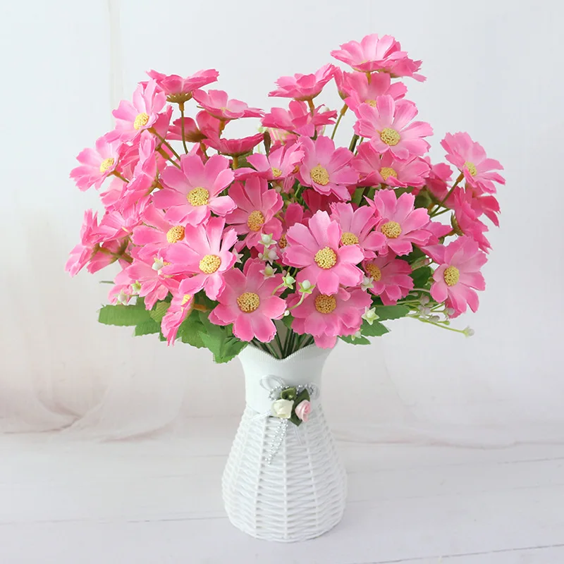 quality  plastic vase + silk flowers artificial flower set home flowers decoration artificial wedding decor Free Shipping (35)