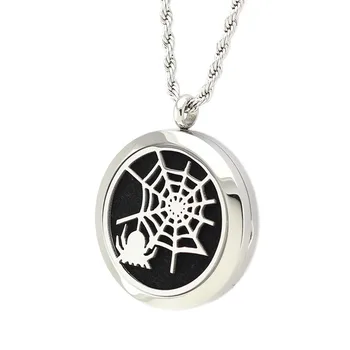 

5PCS New Spider Web Halloween Pattern Hollow Stainless Steel Essential Oil Aromatherapy Locket Perfume Diffuser Locket Necklace