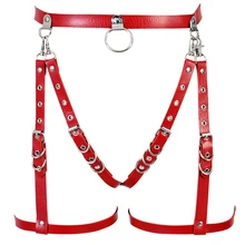 Из ПУ-кожи, обувь с красной упряжь пояс, ботинки для панков и готов, нога тела ремень-подвязка бондаж отрегулировать ремень Фетиш фестивальный рейв нижнее белье