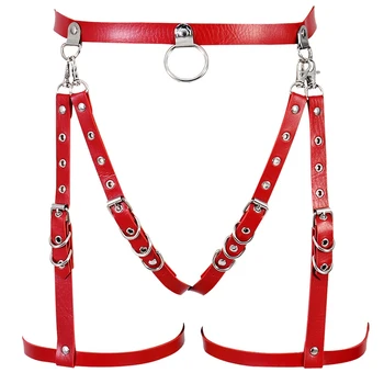 

PU Red Leather Harness Waist Belt Punk Goth Leg Body Harness Garter Bondage Adjust Belt Fetish Goth Festival Rave Lingerie