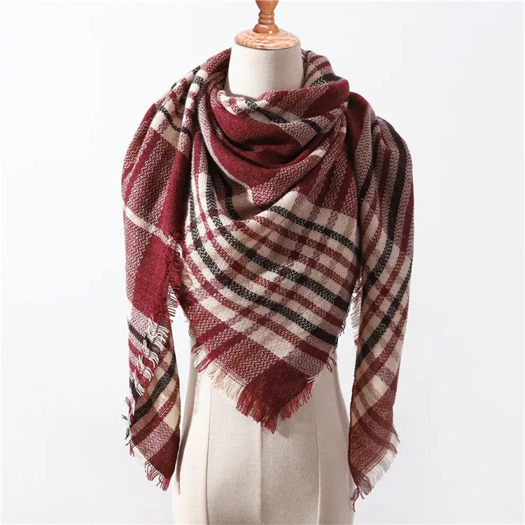 LaMaxPa Модный зимний теплый клетчатый треугольный шарф для женщин/леди одеяло пашмины шаль длинный кашемировый женский кашне, накидки - Цвет: 38