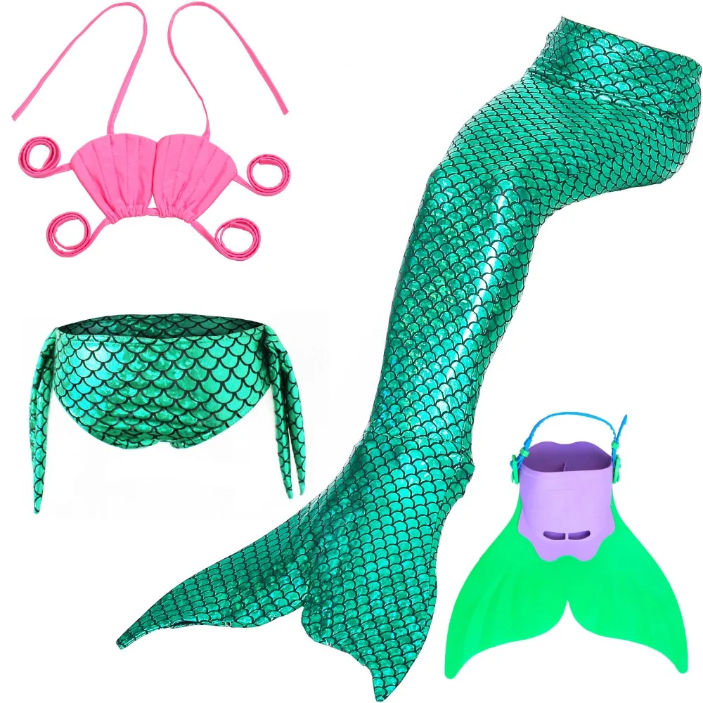 Купальный костюм русалки с хвостом и плавником, 4 шт./24 цвета, купальный костюм для девочек, детский купальный костюм русалки, бикини для маленьких детей