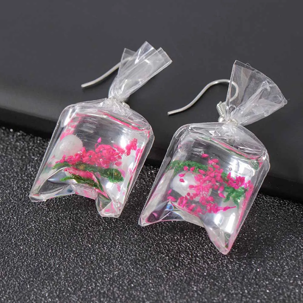 

2019 Fashion Creative Conch Starfish Dried Flowers Drop Earrings Transparent Bag Shape Dangle Earring Jewelry Gift for Woman