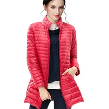 Добавить бренд дамы тонкий длинный зимнее теплое пальто Для женщин ультра легкий Куртка–пуховик на 90% белом утином пуху женские куртки высокое качество