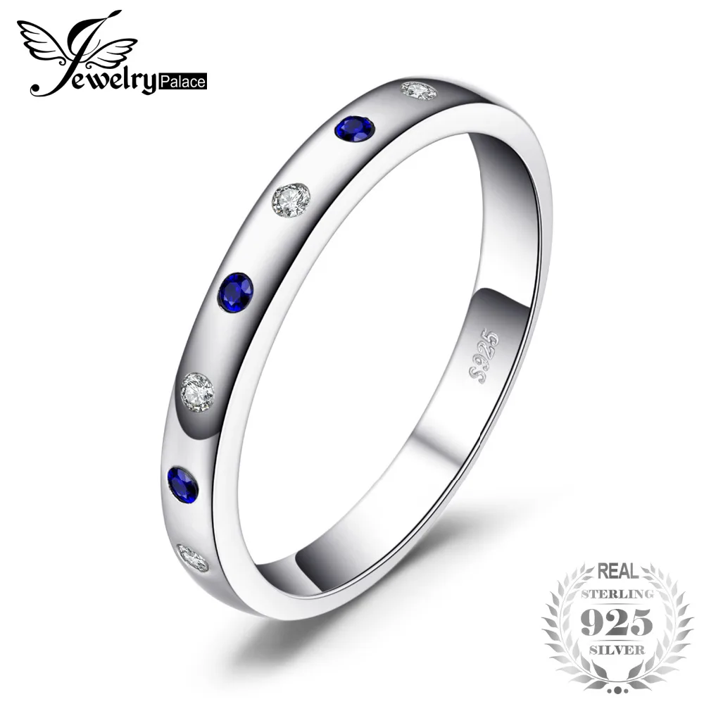 

JewelryPalace Ring Women Silver 0.23ct Stimulated Sapphiress Wedding Bands Rings 925 Sterling Silver Girls LOVE Fashion Jewelry