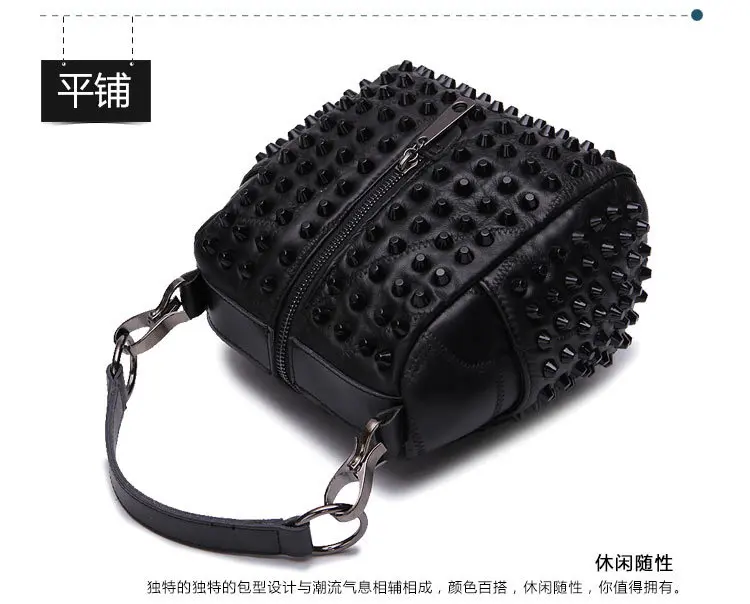 Модная женская сумка из натуральной кожи, маленькая черная сумка-тоут с заклепками, сумка через плечо/сумка-мессенджер через плечо для девушек