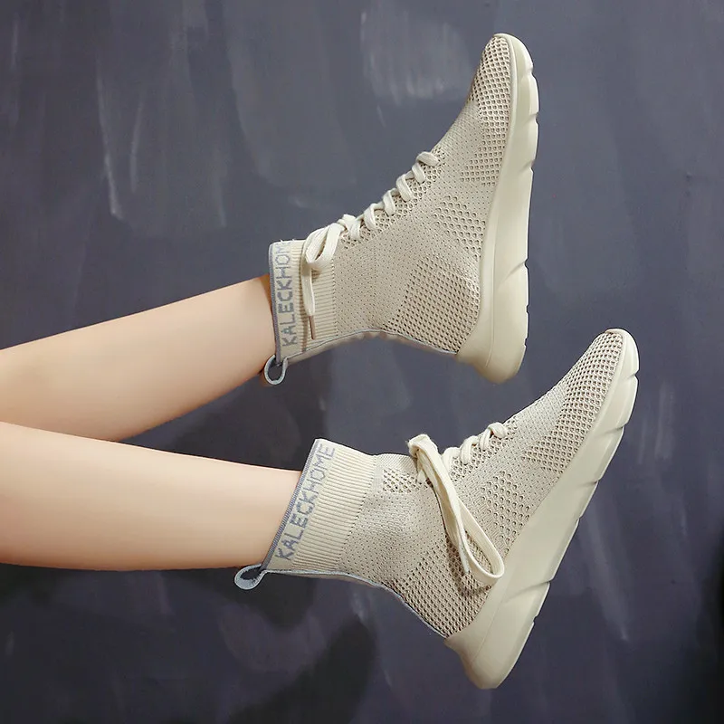 

Fashion High Top Sneakers Women Platform Trainers Breathable Mesh Ladies Casual Shoes Woman Knitted Socks Sneakers Black Shoes