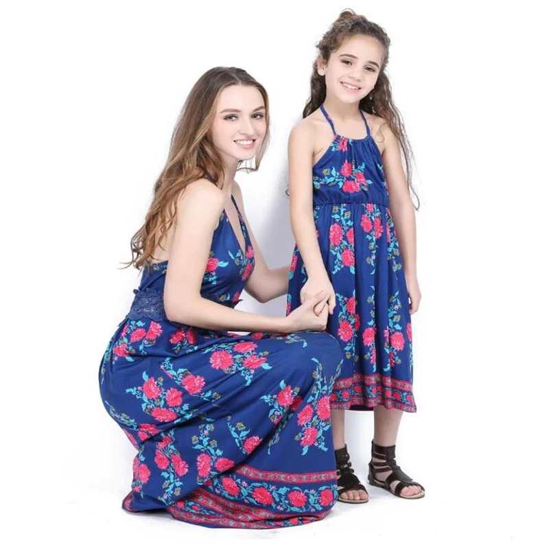 Family matching outfits mother daughter dresses print ...