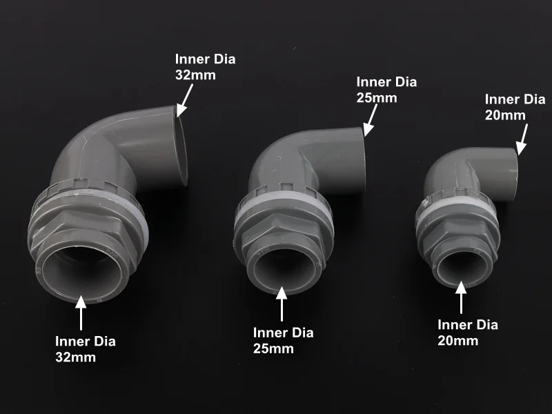 1 шт. внутренний диаметр 20/25/32 мм ПВХ 90 градусов коленчатые соединители воды в аквариуме оптом трубы соединение из ПВХ для аквариумной воды входящей воды бак локоть ада