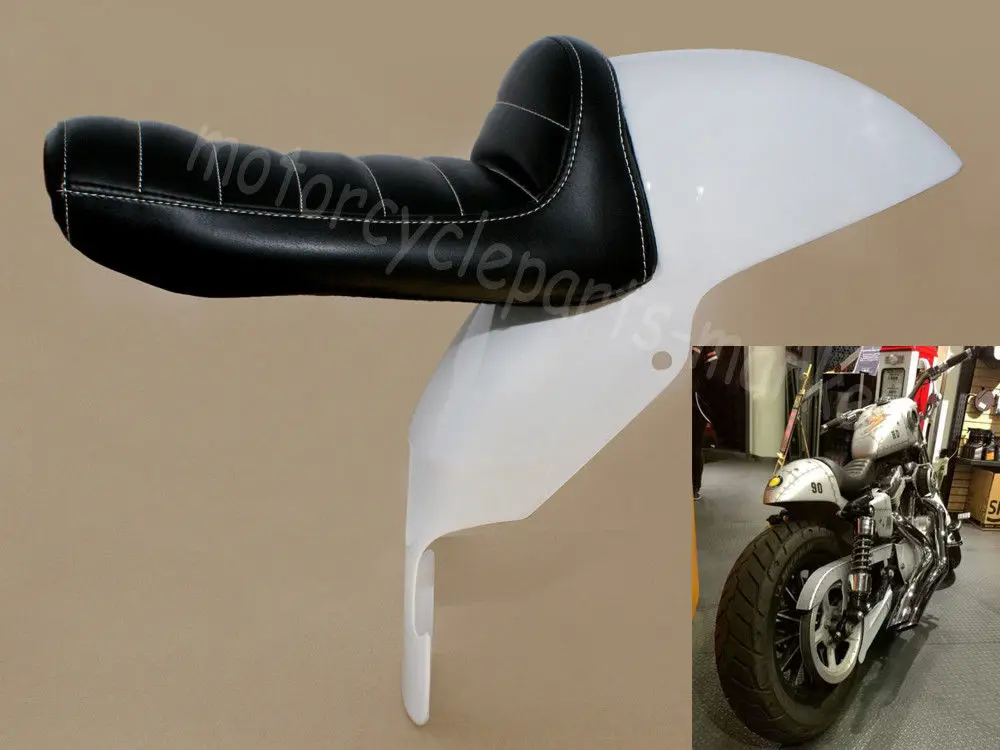 

Motorcycles Cafe Racer Retro White Cowl Fender Mudguard Tail Section w/ Black Seat Custom For Harley Sportster XL 883 2004-UP