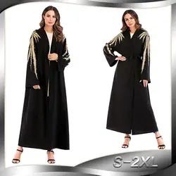 2019 модные женские туфли кардиган «абайя» плюс Размеры длинные исламский платье вышивка Бисер платье Дубая Frauen muslimischen kleider