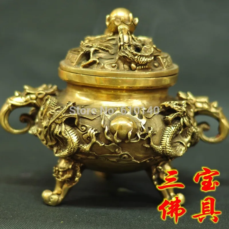 

Kowloon incense censer nine turn things around Shuanglongxizhu copper incense burner