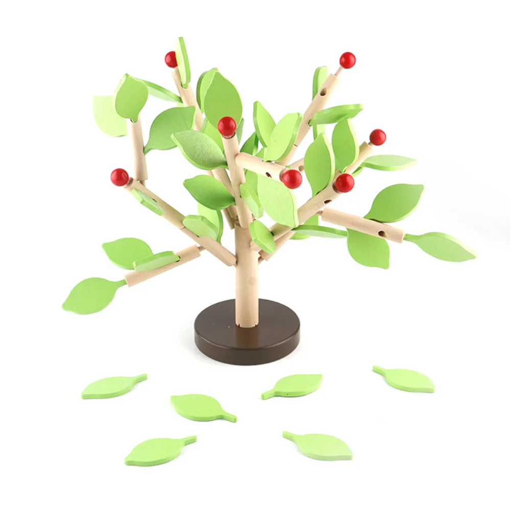 2 цвета DIY Деревянные Монтессори в сборке головоломка игрушка зеленые листья строительство разделка собранное дерево дети развивающие день рождения