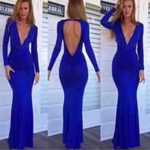 Sexy Tiefem V-ausschnitt Abendkleid Backless Langarm Prom kleid Mermaid Royal Blue Abendkleid Für Formal Besondere Anlässe Party
