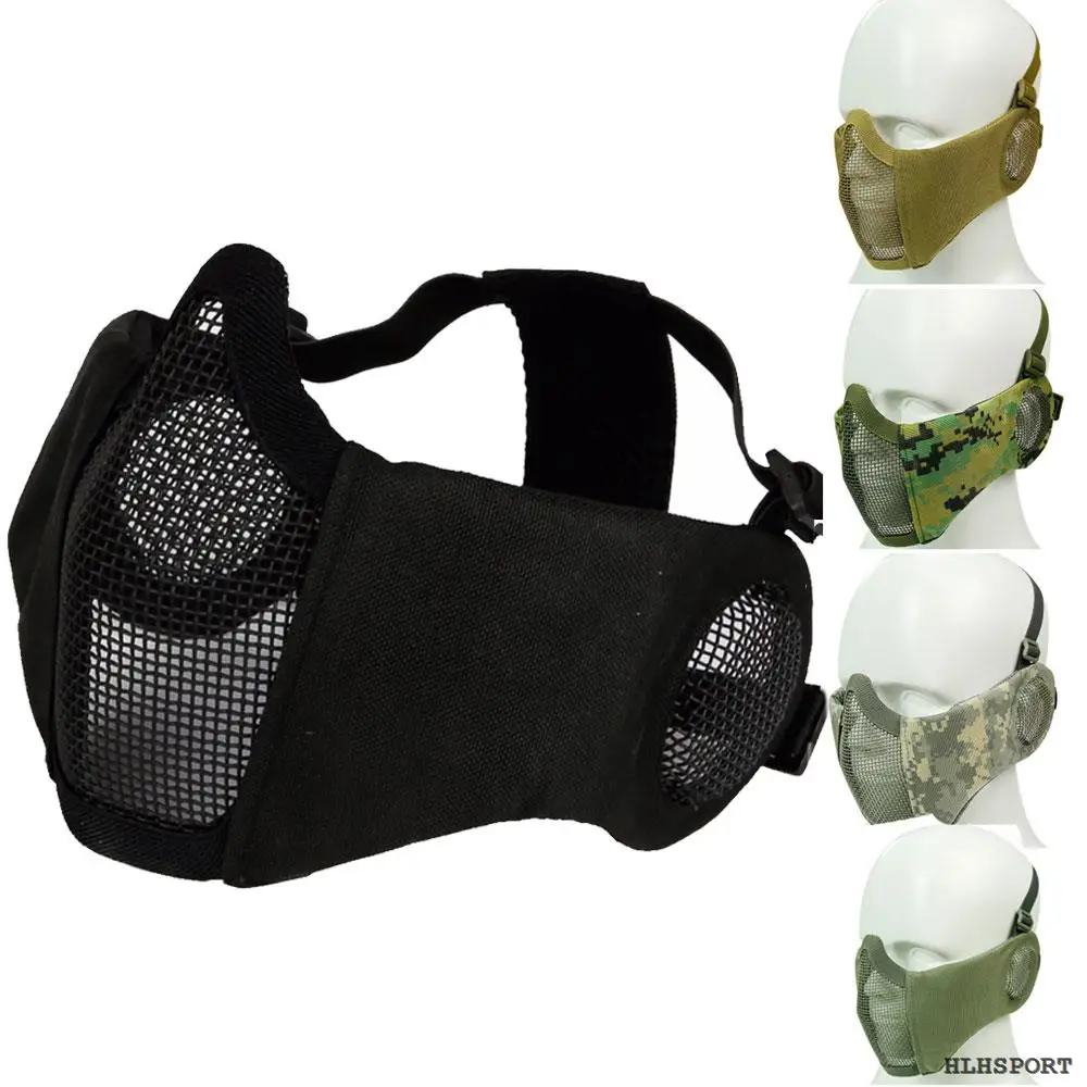 Tactical Airsoft Mask Steel Mesh Mask Ear Protection Impact Resistance