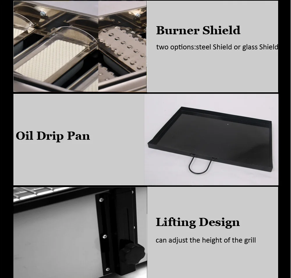 GZZT Barbecue Natural Gas Grill BBQ Grill 3 Burner Smokeless Environmental Grill With Stainless Steel Shield Buy One Get BBQ Mat