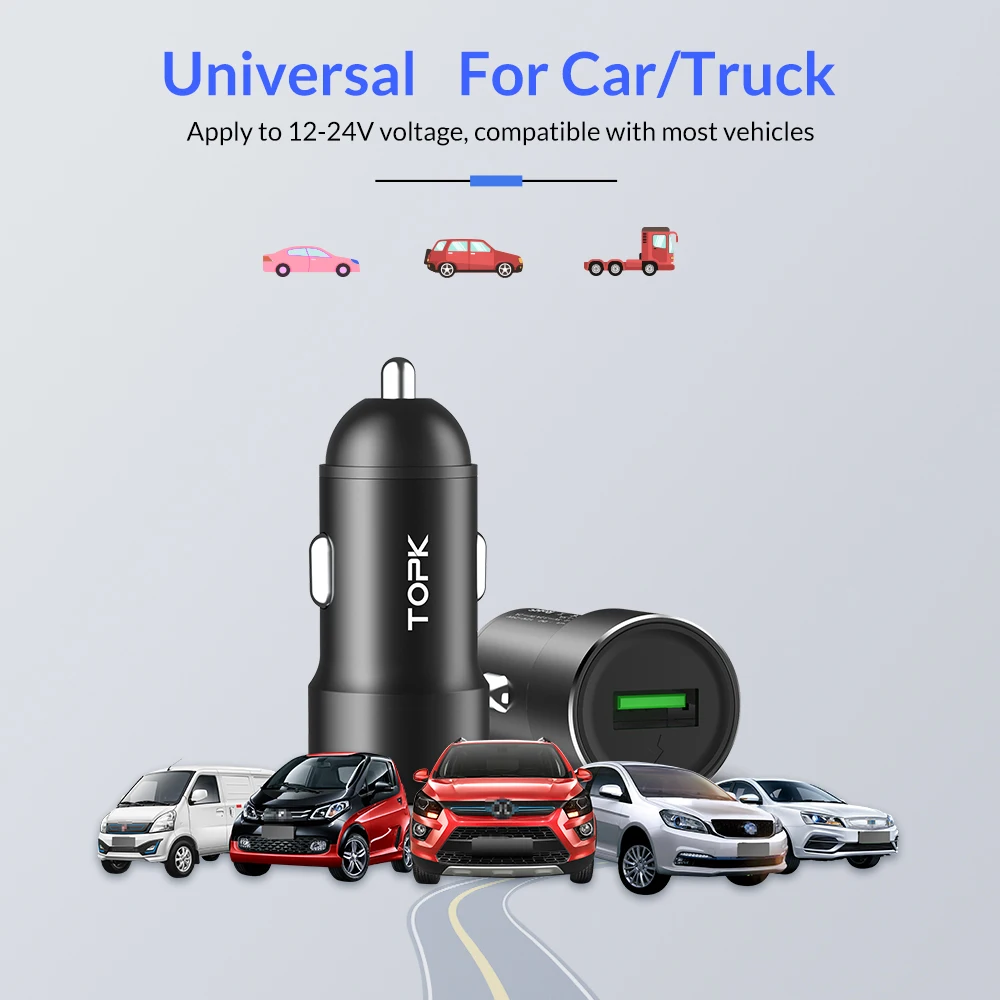 TOPK Quick Charge 3.0 Car Charger Adapter for iphone Samsung Huawei Xiaomi usb phone charger Fast charging car-charger TOPK Quick Charge 3.0 Car Charger Adapter for iphone Samsung Huawei Xiaomi usb phone charger Fast charging car-charger