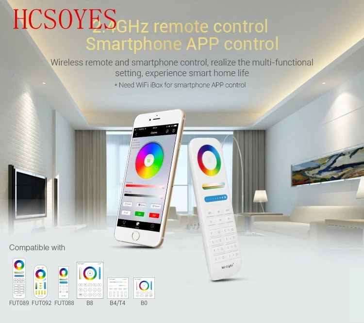 

mi light FUT045 16 million colors 2.4GHZ remote smartphone APP RGB+CCT LED Strip LED Control DC12V~24V Total Output Max 5A