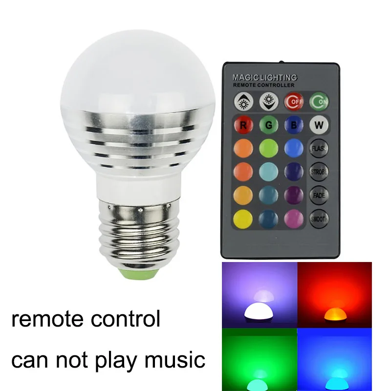 Lâmpadas Led e Tubos controle Tipo3 : E27 Wireless Bluetooth 3.0 Lamp Bulb Speaker Remote Control Rgbw Led
