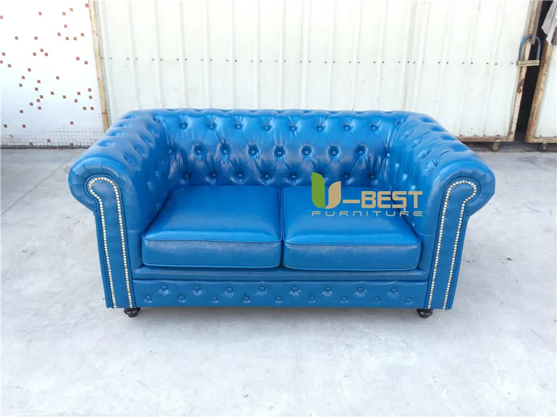 blue leather chesterfied sofa 2 seater (3)