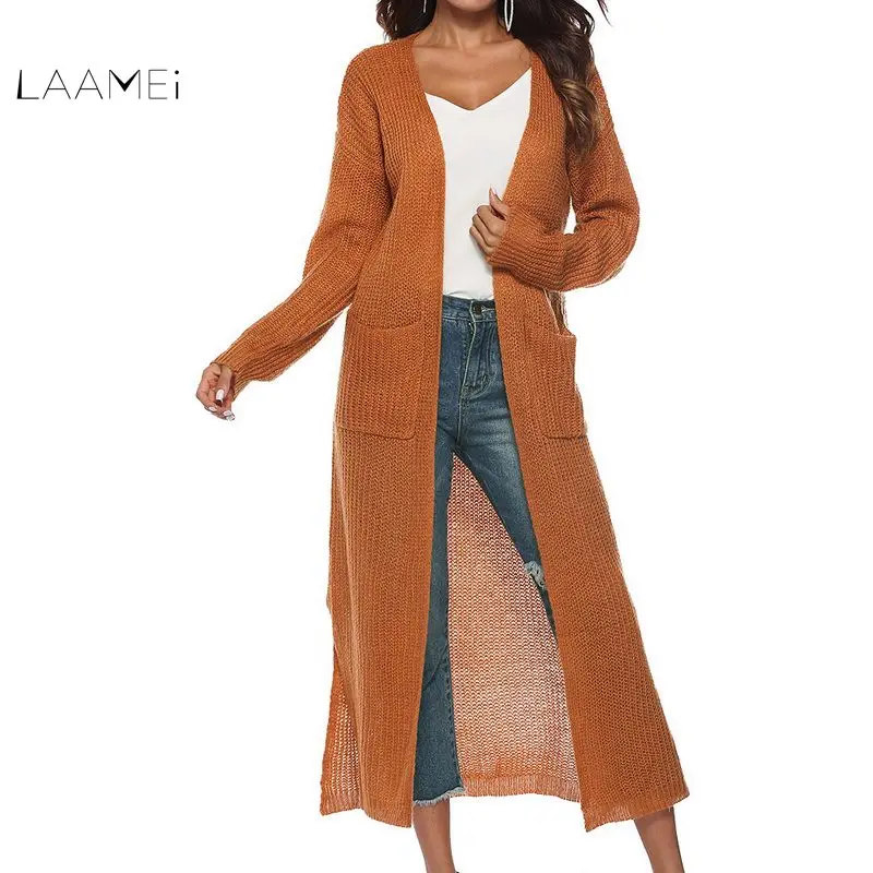 

Laamei New European Women Autumn Split Slim Cardigan Long Sleeve Loose Asymmetric Batwing Pocket Thicken Cardigan Women Sweaters
