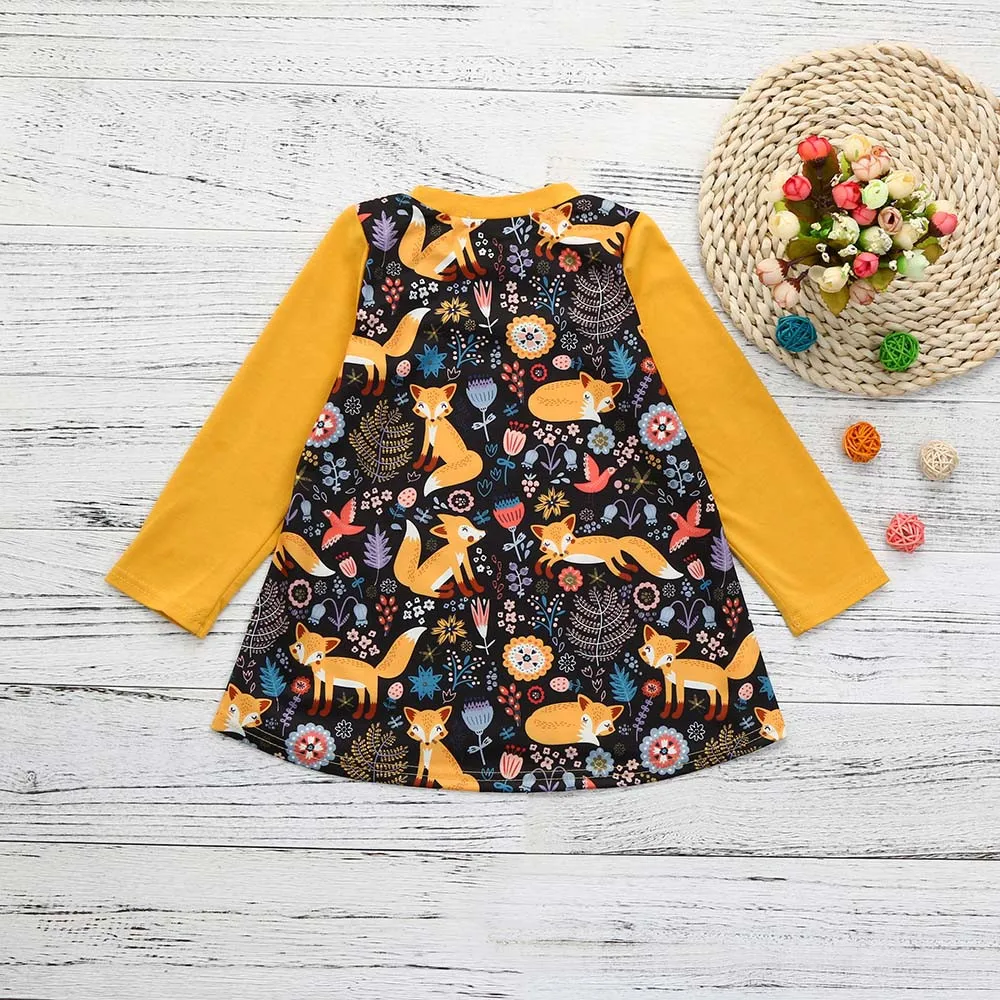 Новая модная зимняя одежда для маленьких девочек с рисунком лисы; платье-сарафан; одежда; ; ; Z4