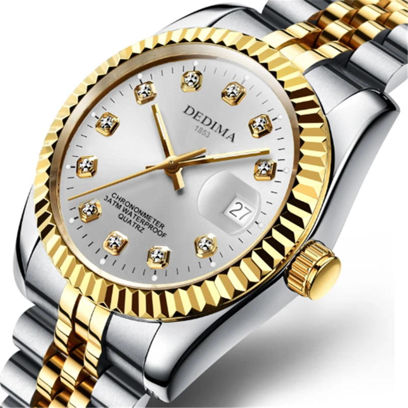Роскошные мужские наручные часы из нержавеющей стали модные автоматические часы с календарем Мужские золотые стразы наручные часы Relogio Masculino