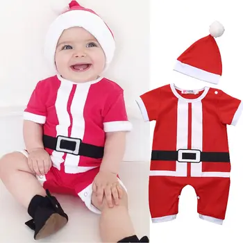 

Toddler Baby Girls Boys Xmas Bodysuits Clothes Christmas Family Santa Jumpsuit Outfit +hat Costume