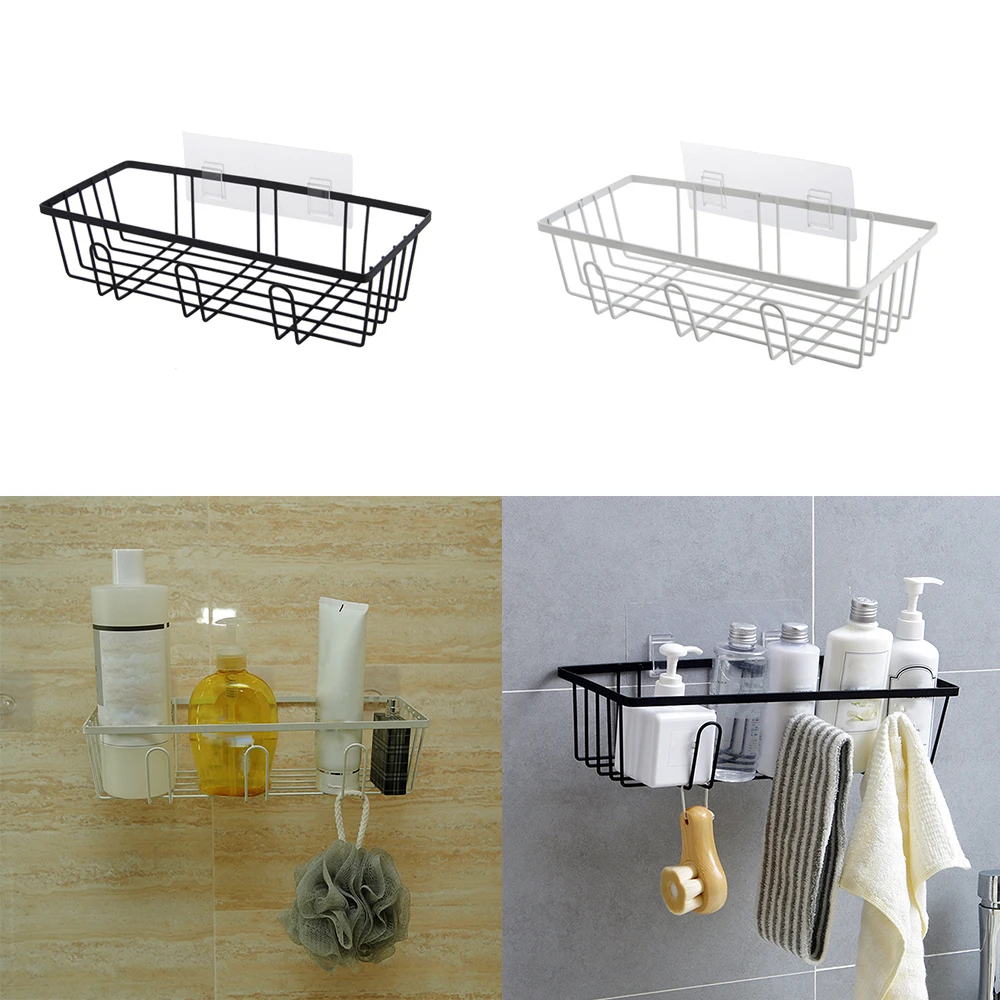 New Useful Iron Storage Rack Bathroom Shampoo Towel Holders Kitchen Home Storage Shelf No Drill Wall Hanging Storage Box