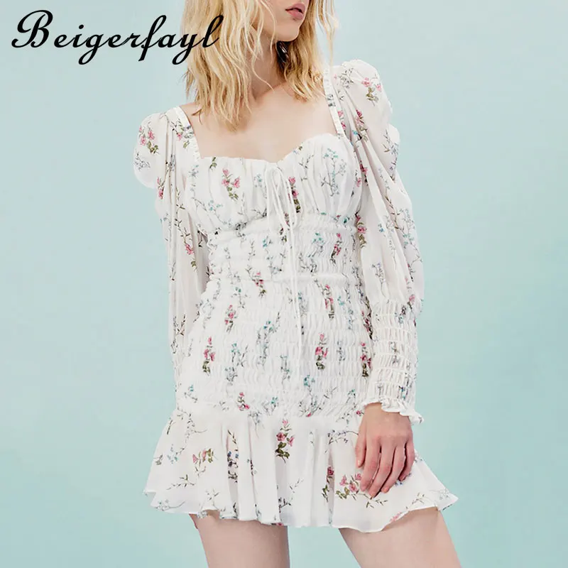 Beigerfayl 2019 летнее Новое шифоновое женское платье с коротким рукавом пышными